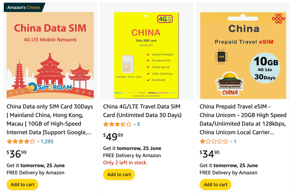 Amazon selling China SIM Cards